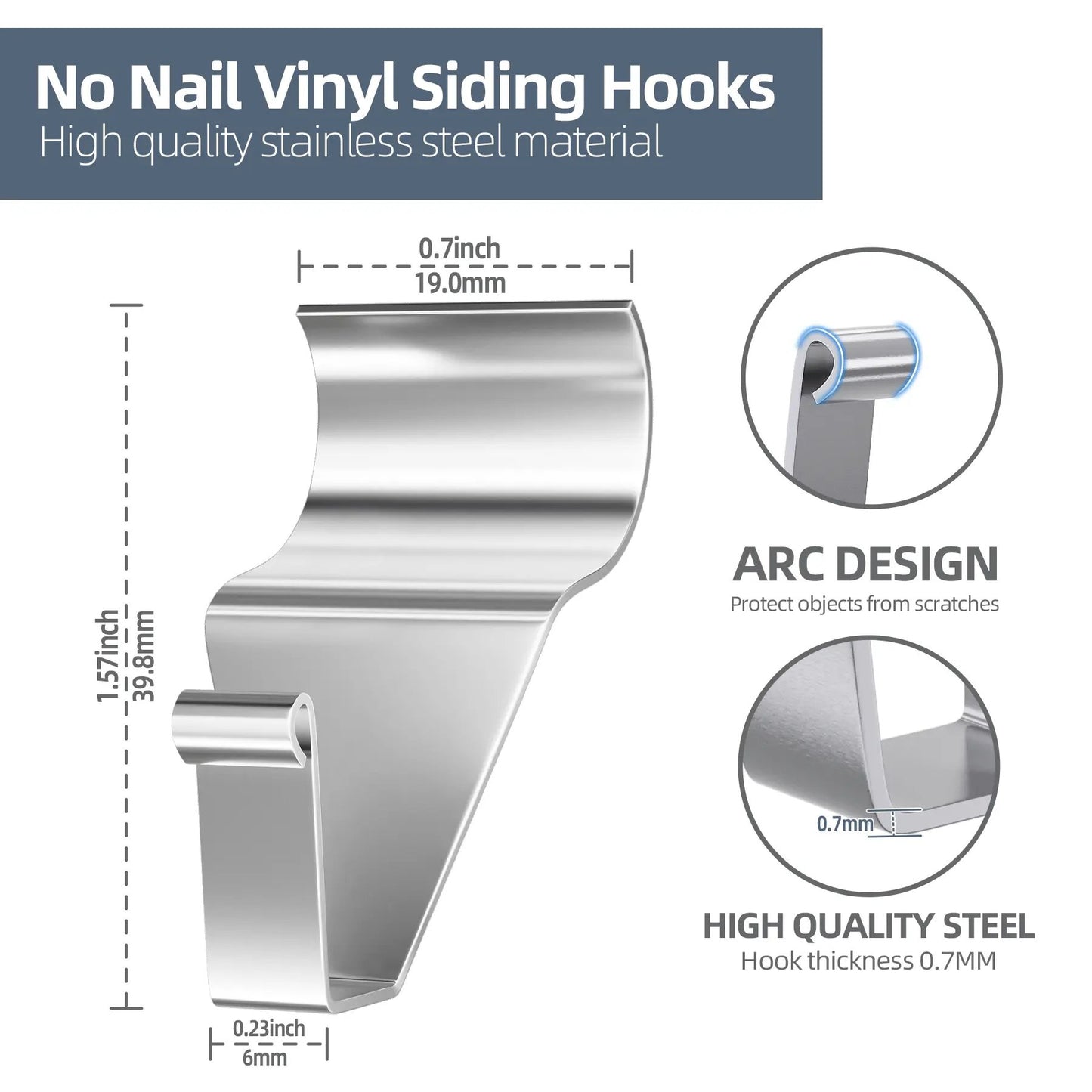🏠Vinyl Siding Hooks 10 Pack | No Drill Traceless Stainless Steel Outdoor Hanger