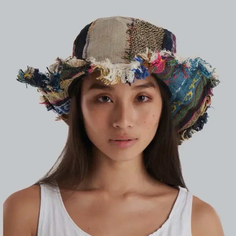 🔥Last Day 50% OFF - 🍄🎩Frayed Patchwork Bucket Hat(✨Shapeable Brim One-of-a-Kind Style}