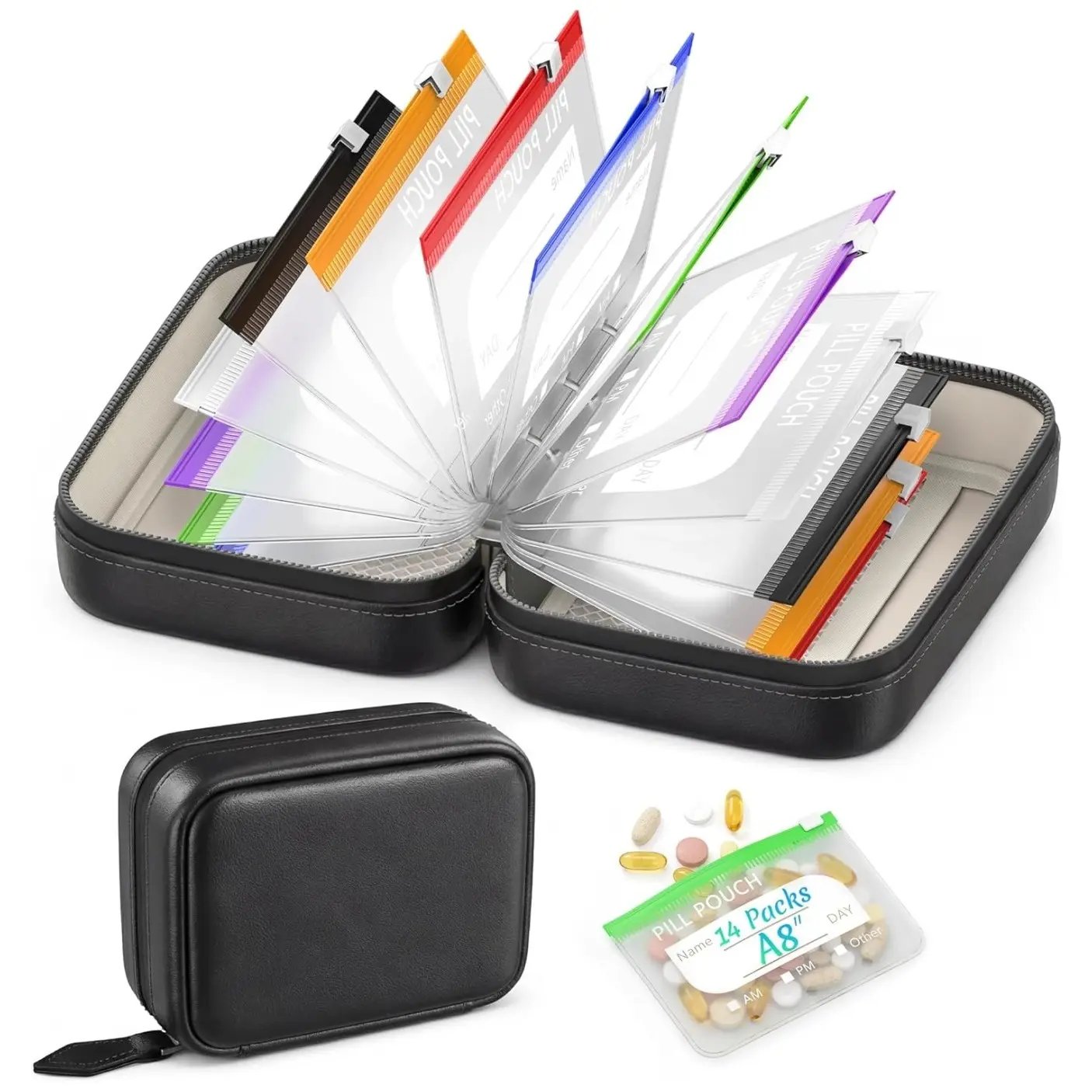 🏆Flash Sale⚡Waterproof Pill Organizer Pouch Set – 14 Removable, Color-Coded Bags, Easy to Label & Refill🔥