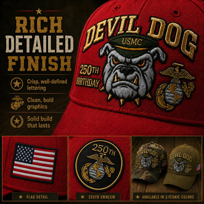 Handmade Embroidered Devil Dog USMC 250th Birthday Commemorative Cap 🇺🇸(🔥Buy 2 FREE SHIPPING)