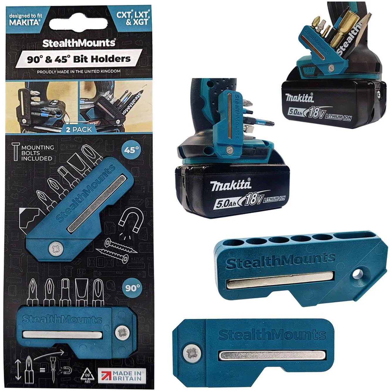 StealthMounts 45° & 90° Magnetic Bit Holder for Makita CXT, LXT & XGT Tools