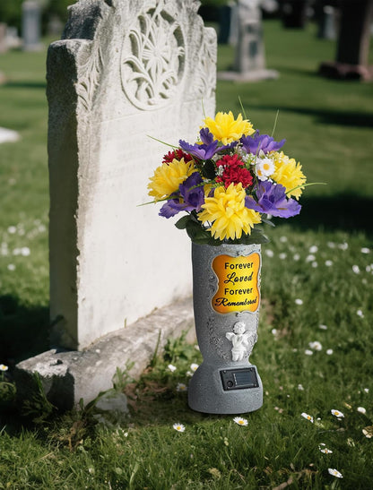😇 Solar Angel Cemetery Vase – LED Memorial Light with Ground Spike – Waterproof Gravesite Decor for Eternal Love ✨