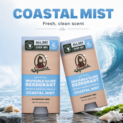 🔥LAST DAY 49% OFF - 🌊 Dr. Squatch Coastal Mist Deodorant 2-Pack | Aluminum-Free, No Stains + Free Hidden Flask! ✨