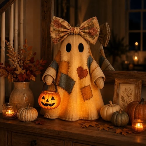 👻✨Lighted Vintage Patchwork Ghost