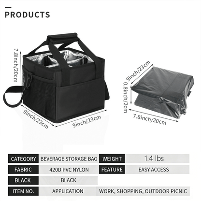 ☕Reusable Drink Carrier with Handle – Tip-Resistant 4 Cup Carrier with Shoulder Strap