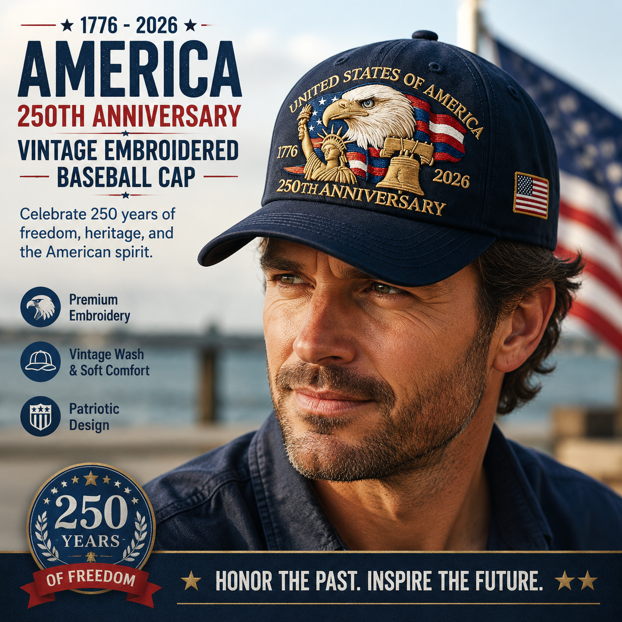 🗽Eagle & Liberty – United States 250th Anniversary Printed Hat🦅(Breathable & Lightweight Comfort & Unisex Fit)