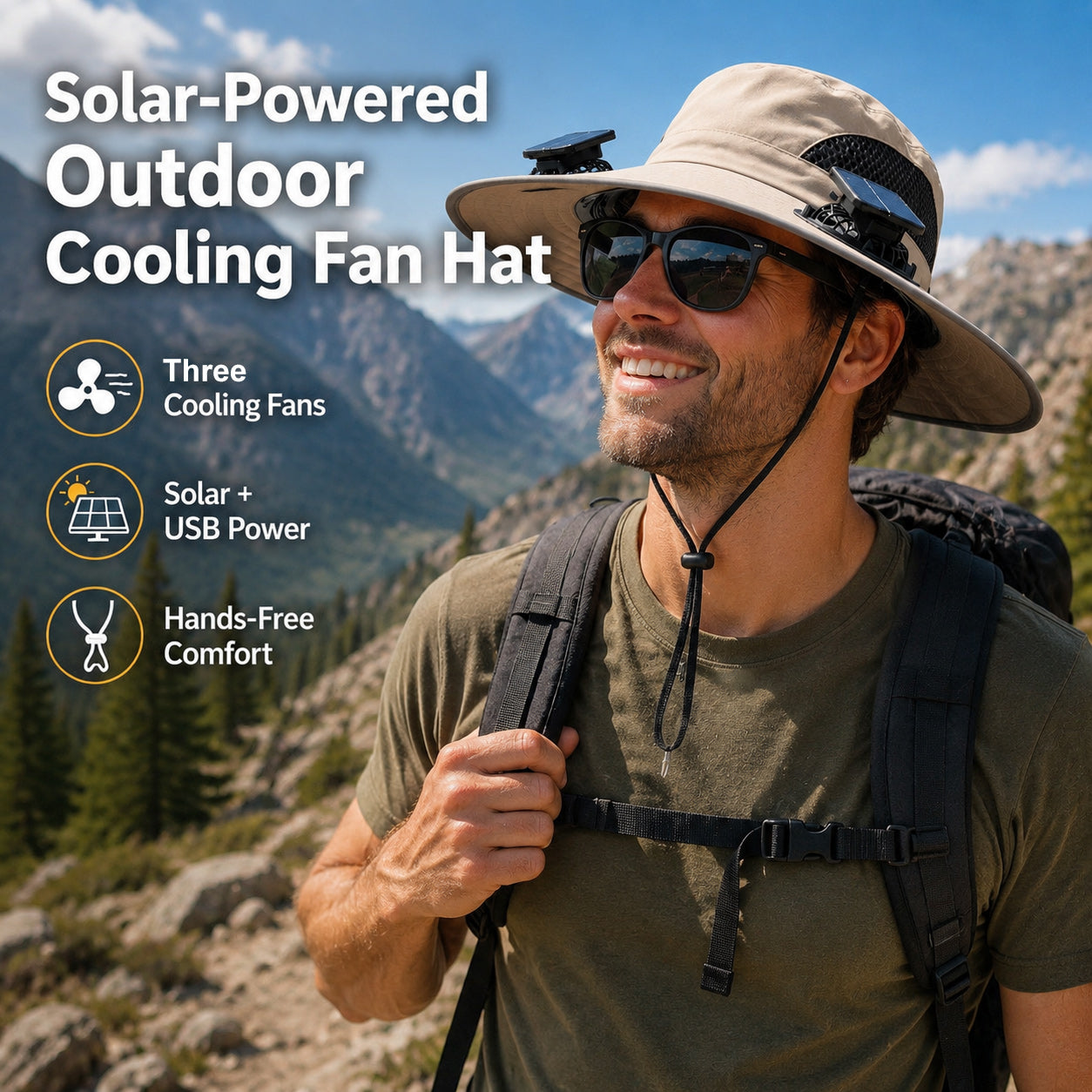🔥Father's Day Best Sellers ☀️2026 New Three Solar Fan Outdoor Cooling Fan Hat