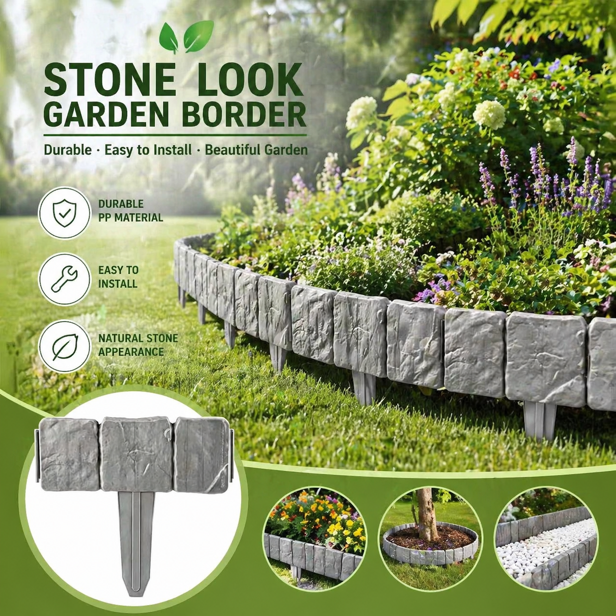 🌿Stone-effect garden fence