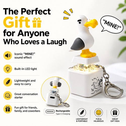 🐦 😂Seagull "MINE!" Sound Button Keychain – Real Sound & LED Light Fun Gift