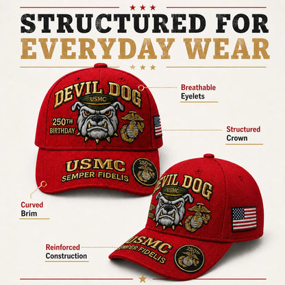 Handmade Embroidered Devil Dog USMC 250th Birthday Commemorative Cap 🇺🇸(🔥Buy 2 FREE SHIPPING)