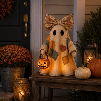 👻✨Lighted Vintage Patchwork Ghost