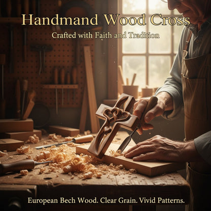 ✝️ Hand-Carved Wooden Heart Cross Wall Decor