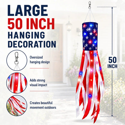 💈💈3 Pack Large American Flag Windsocks with Red White Blue Lights
