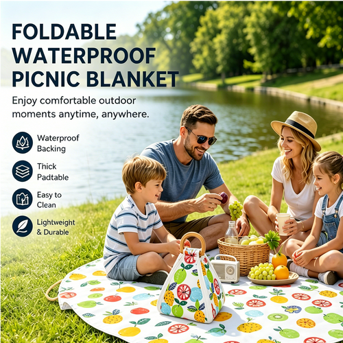 🔥 Foldable Waterproof Picnic Blanket with Carry Handle