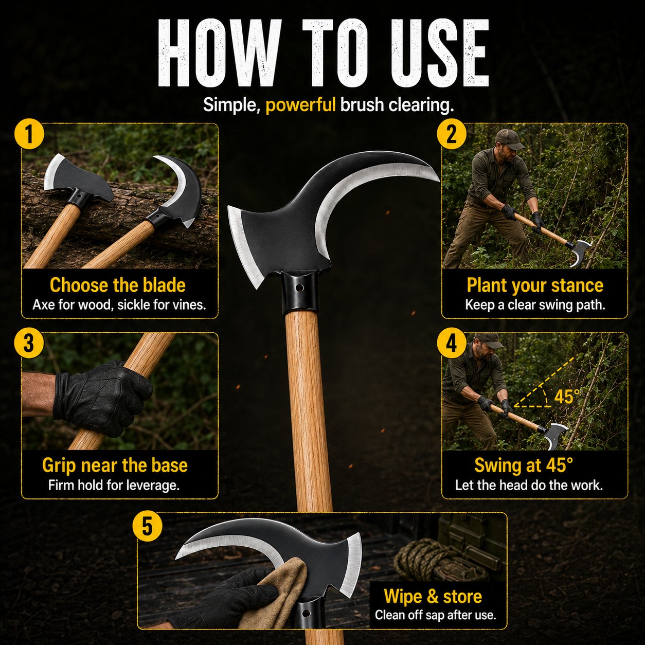 ✨ Tactical Dual-Head Clearing Axe & Sickle