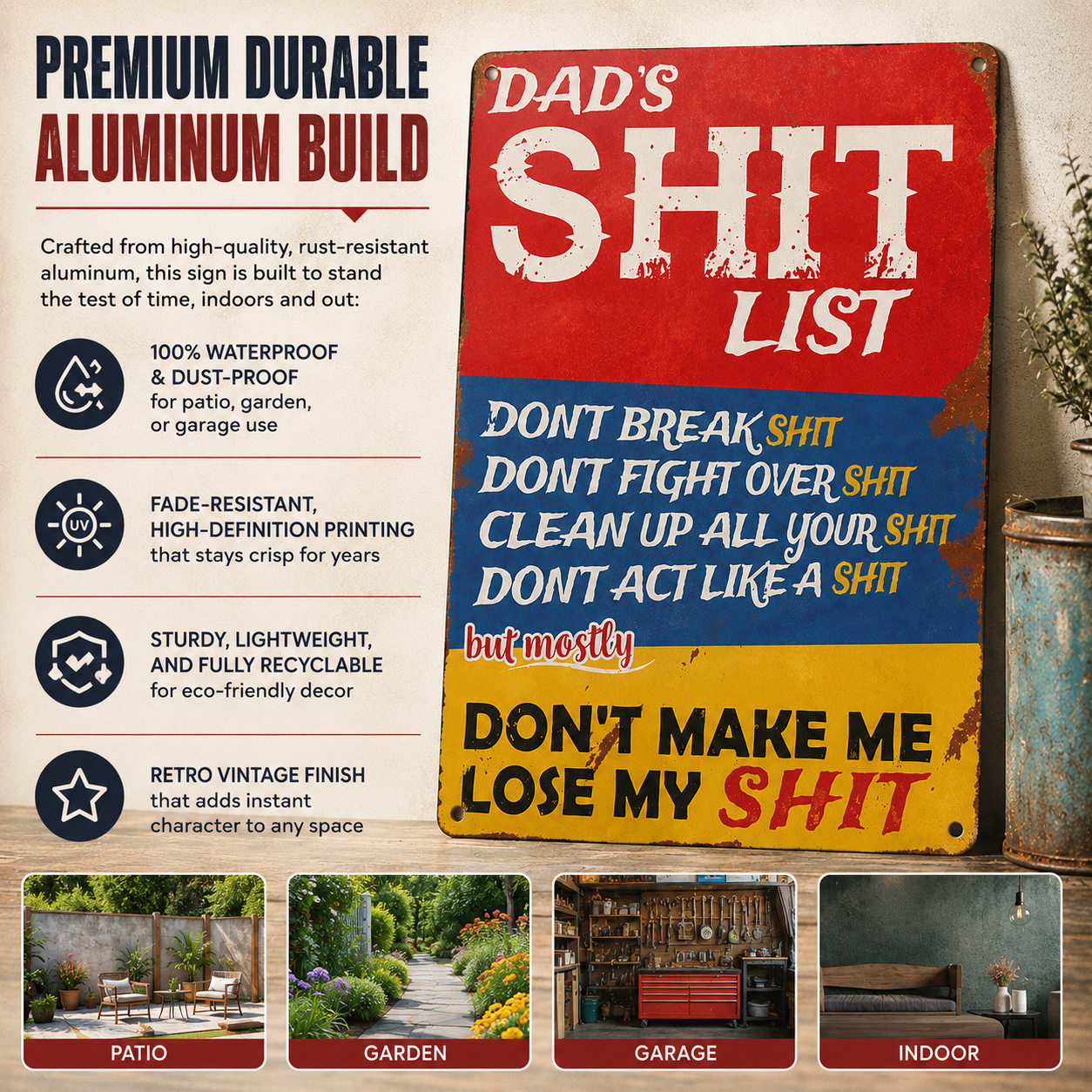 🔥Father's Day 49% OFF - Vintage "Dad's Shit List" Aluminum Tin Sign🤣