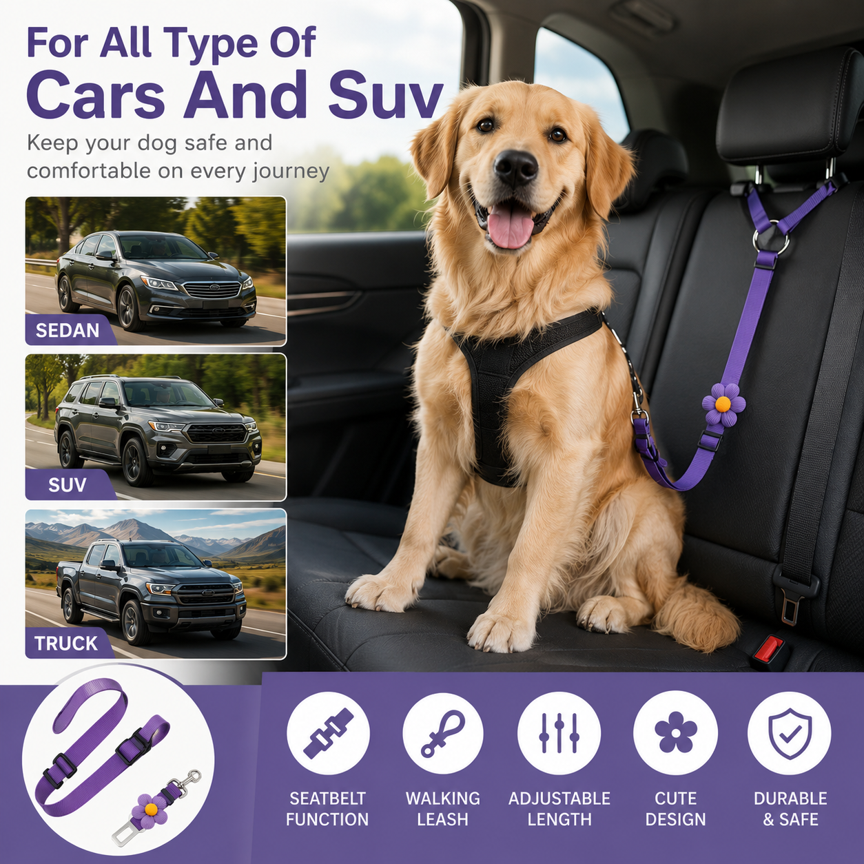 🔥BUY 1 GET 1 FREE 🎁2-in-1 Dog Car Seat Belt & Walking Leash
