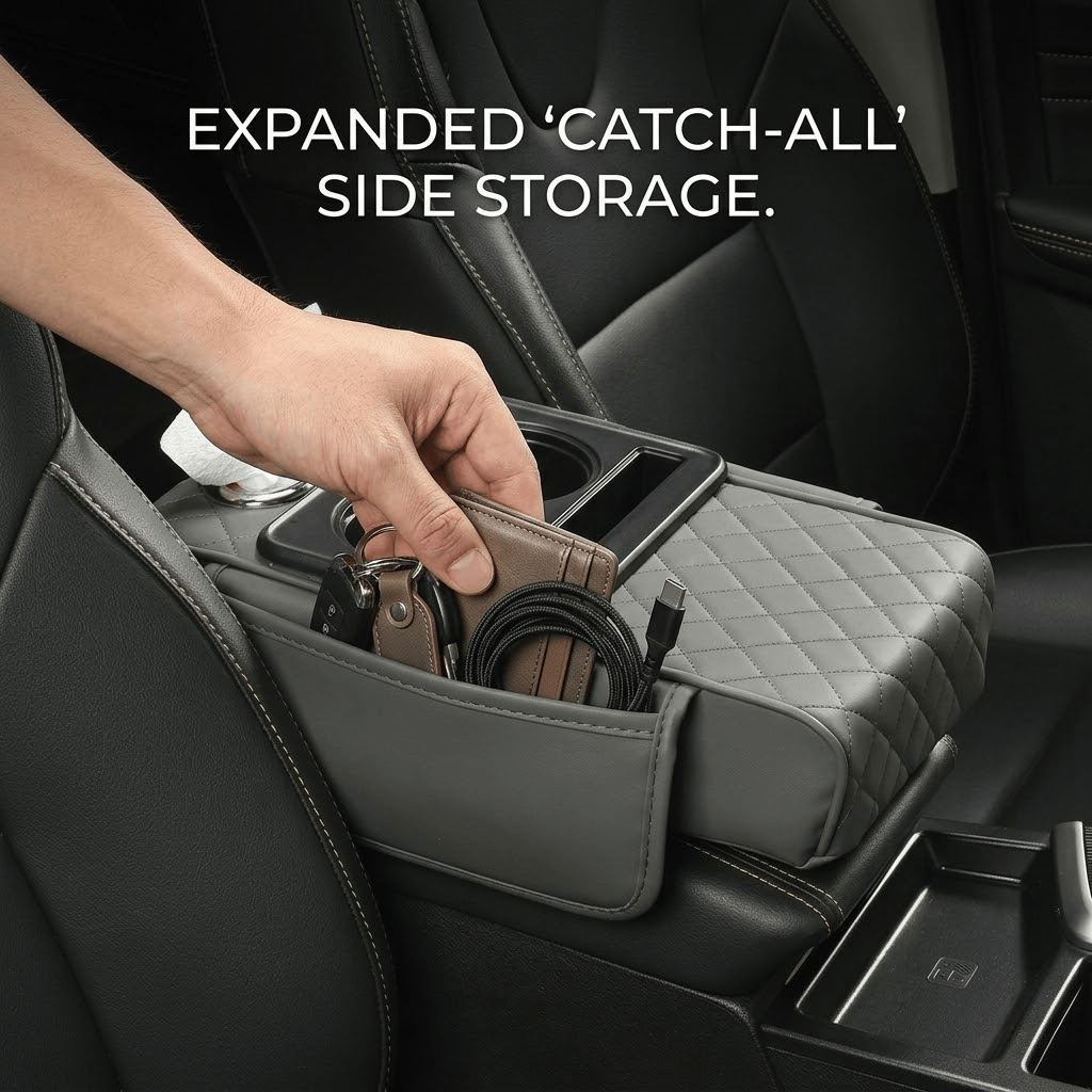 🚗 5-in-1 Luxury Car Center Console Organizer - Universal Fit Armrest Mat & Storage