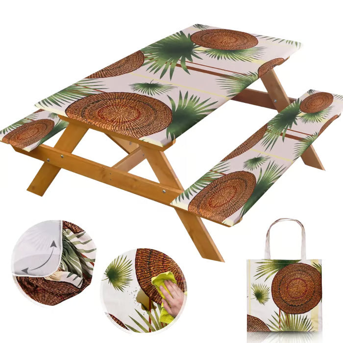 🧺 Stretch Picnic Tablecloth Set | Includes Bench Covers + Storage Bag 👜