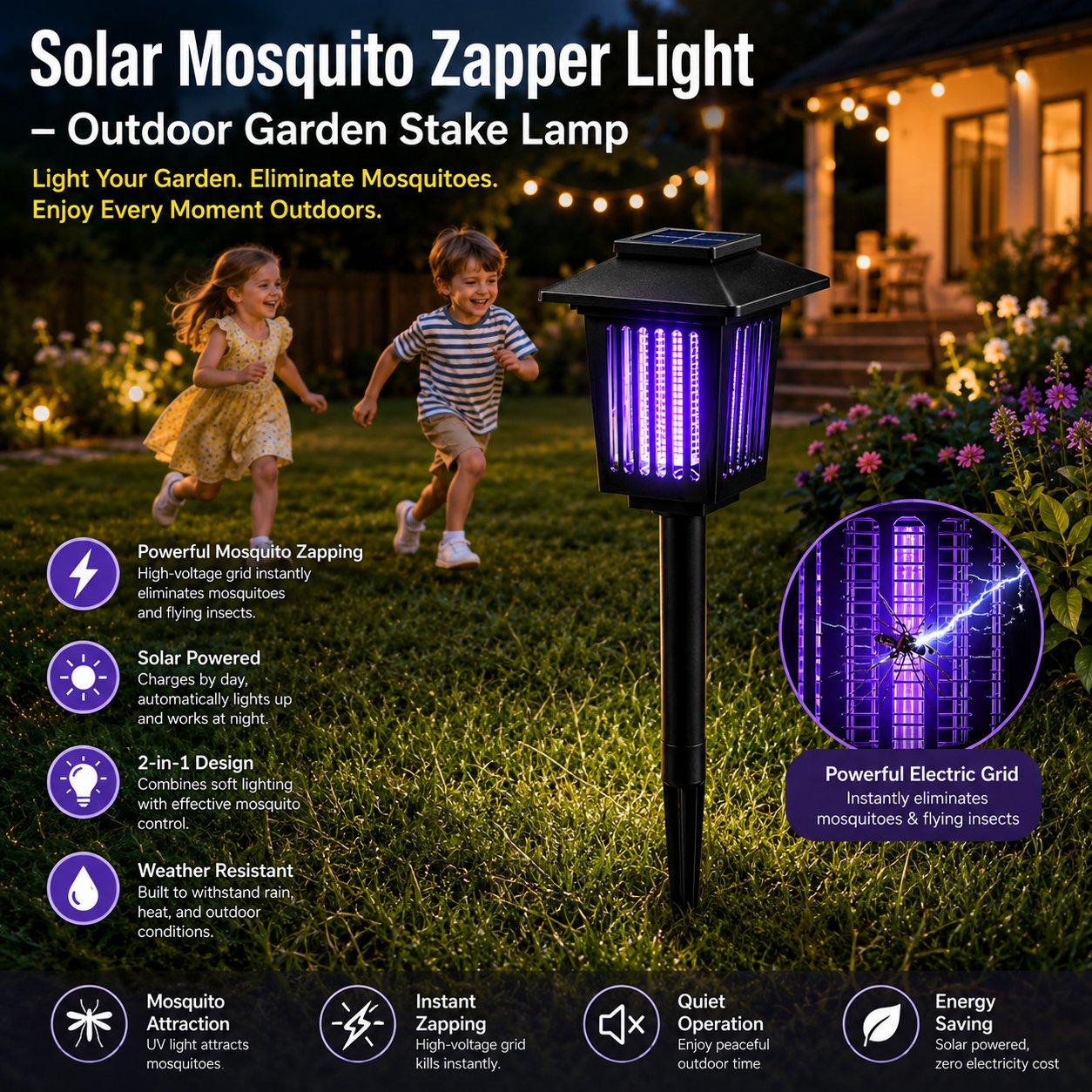 ⚡Summer Hot Sale 49% OFF🔥Solar Mosquito Zapper Light – Outdoor Garden Stake Lamp