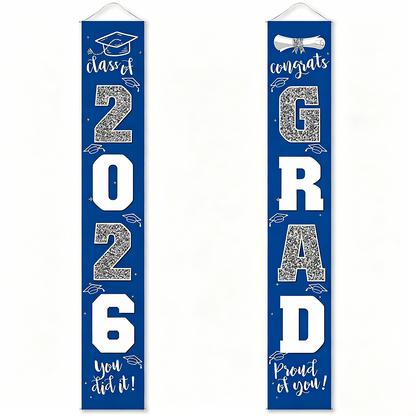 🔥LAST DAY 50% OFF - 🎓Class of 2026 Graduation Banner | Congrats Grad Front Door Porch Decor for Graduation Party (✨Set of 2)
