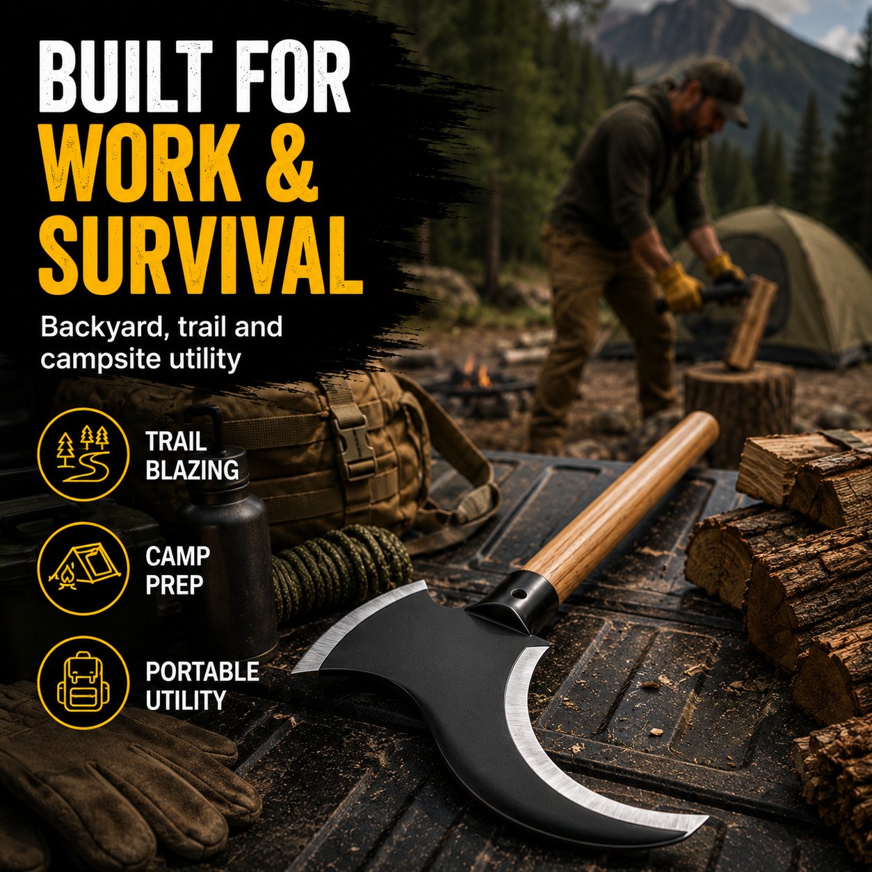 ✨ Tactical Dual-Head Clearing Axe & Sickle