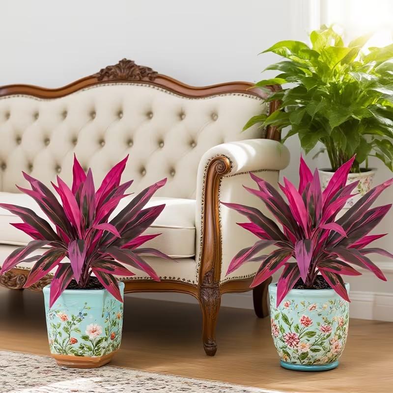 🌸 Realistic Artificial Boston Fern & Dragon's Blood Tree Plants