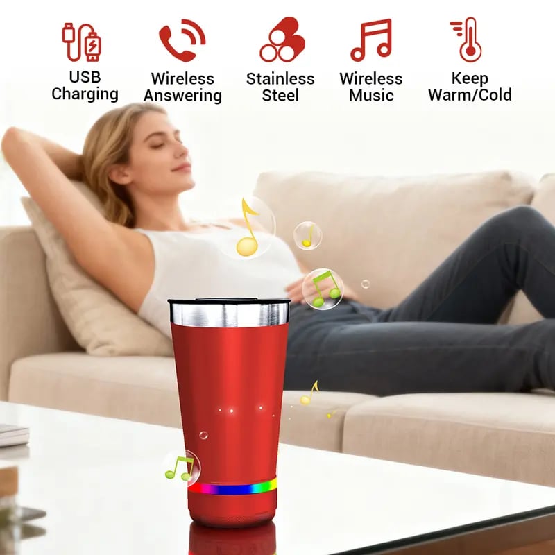 🎧 Bluetooth Speaker Tumbler – 16oz Double-Wall Stainless Steel with LED Glow