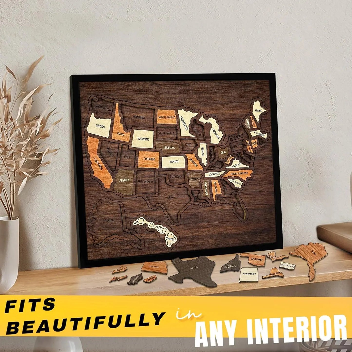 🔥Last Day 49% OFF - 🇺🇸 Wooden USA Travel Map Puzzle🧩A Stylish Way to Track Your Journey & Memories