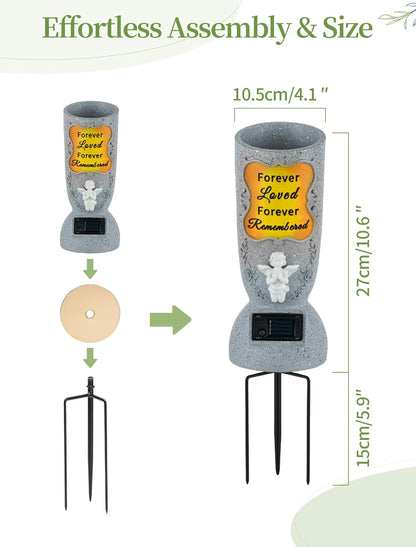 😇 Solar Angel Cemetery Vase – LED Memorial Light with Ground Spike – Waterproof Gravesite Decor for Eternal Love ✨