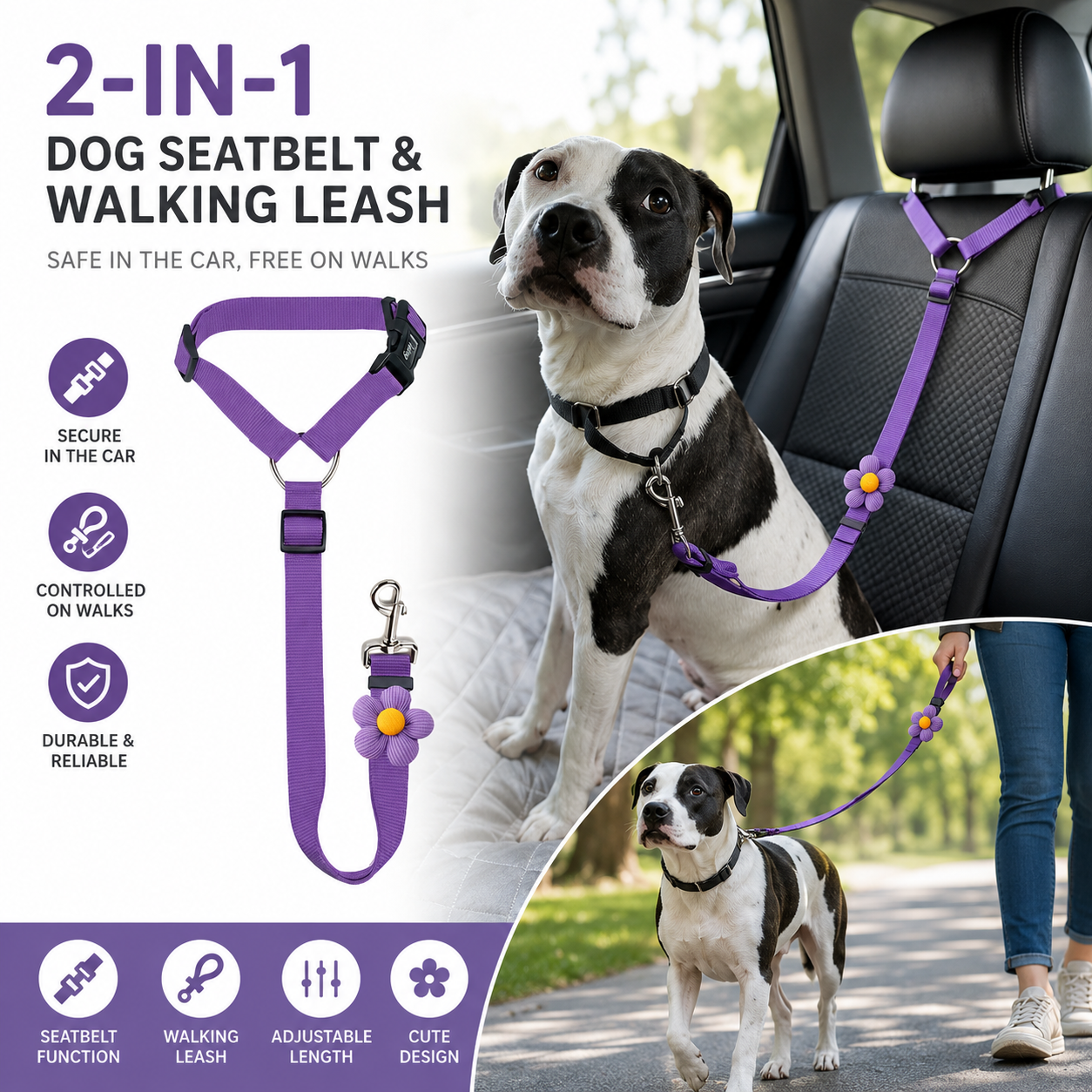 🔥BUY 1 GET 1 FREE 🎁2-in-1 Dog Car Seat Belt & Walking Leash