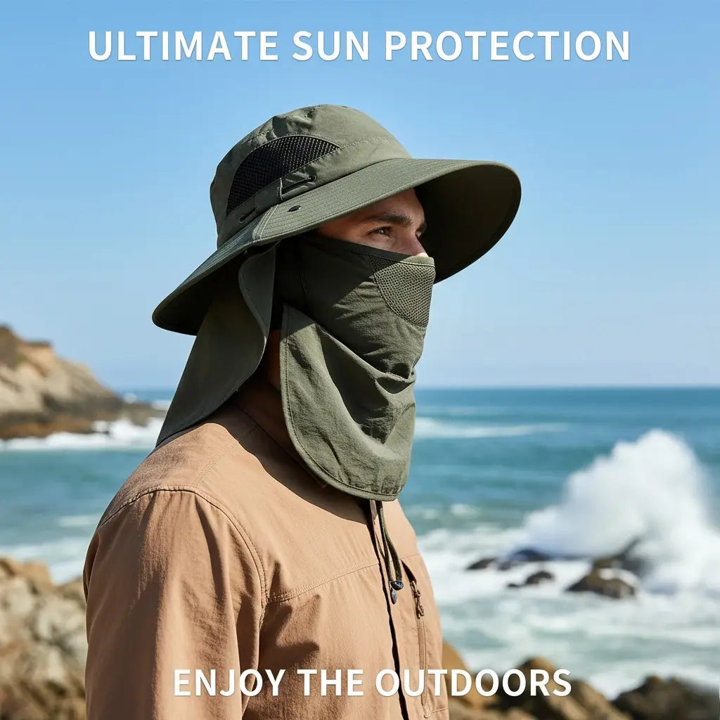 🌞 UPF 50+ Sun Hat with Neck Flap for Men & Women – Wide Brim UV Protection Hiking, Fishing & Safari Hat