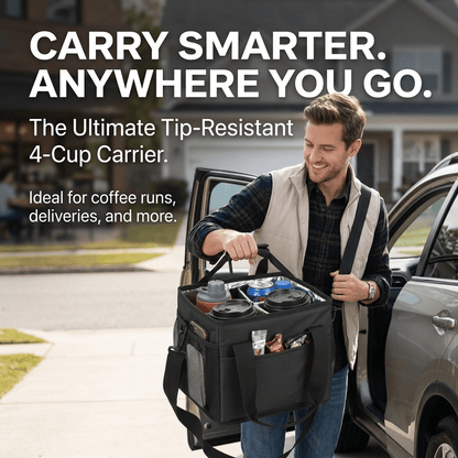 ☕Reusable Drink Carrier with Handle – Tip-Resistant 4 Cup Carrier with Shoulder Strap