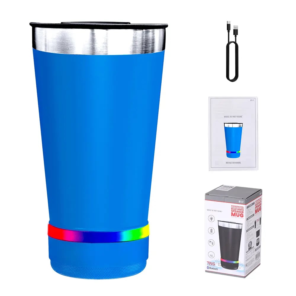 🎧 Bluetooth Speaker Tumbler – 16oz Double-Wall Stainless Steel with LED Glow