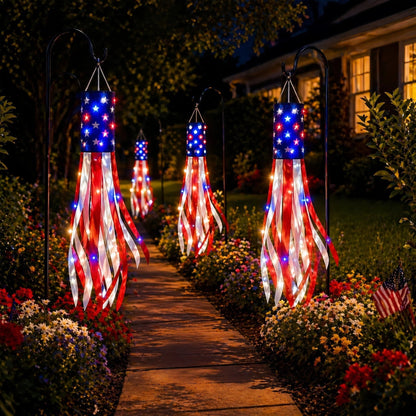 💈💈3 Pack Large American Flag Windsocks with Red White Blue Lights