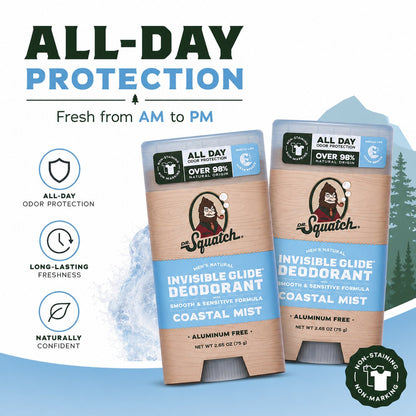 🔥LAST DAY 49% OFF - 🌊 Dr. Squatch Coastal Mist Deodorant 2-Pack | Aluminum-Free, No Stains + Free Hidden Flask! ✨