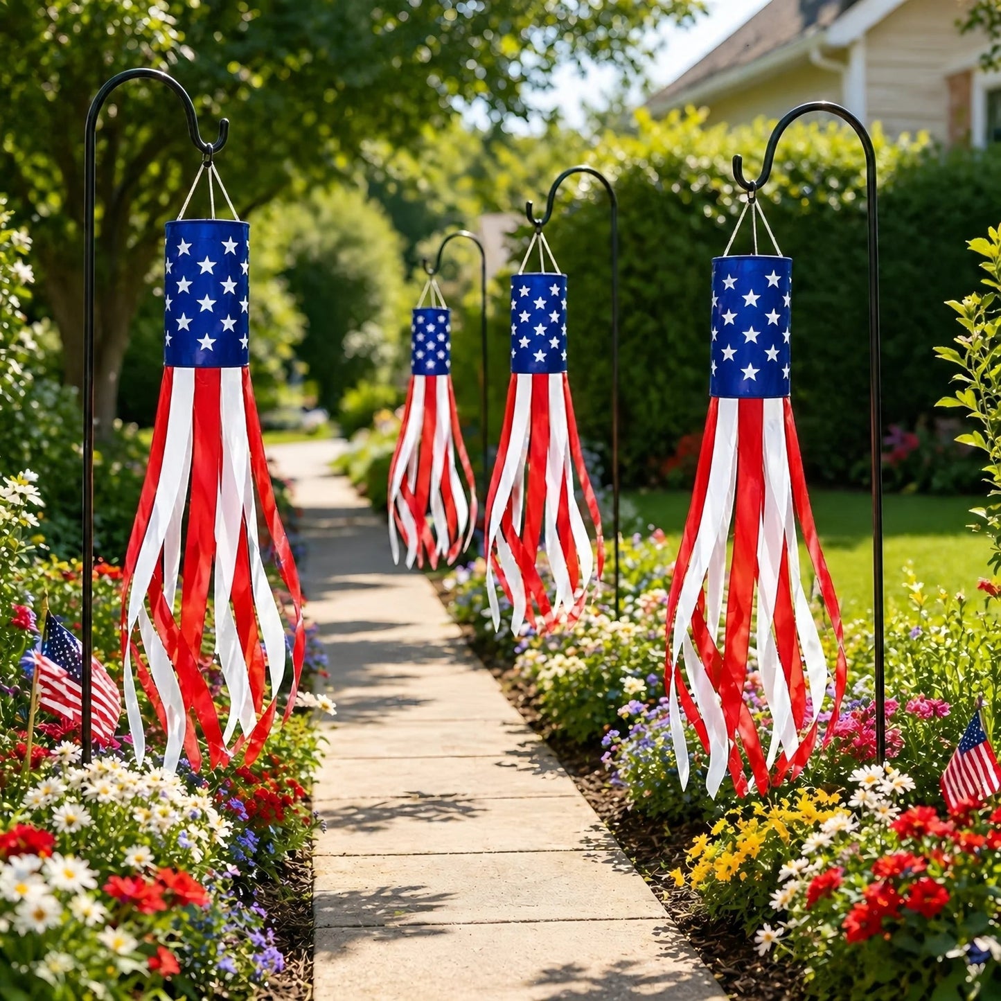 💈💈3 Pack Large American Flag Windsocks with Red White Blue Lights