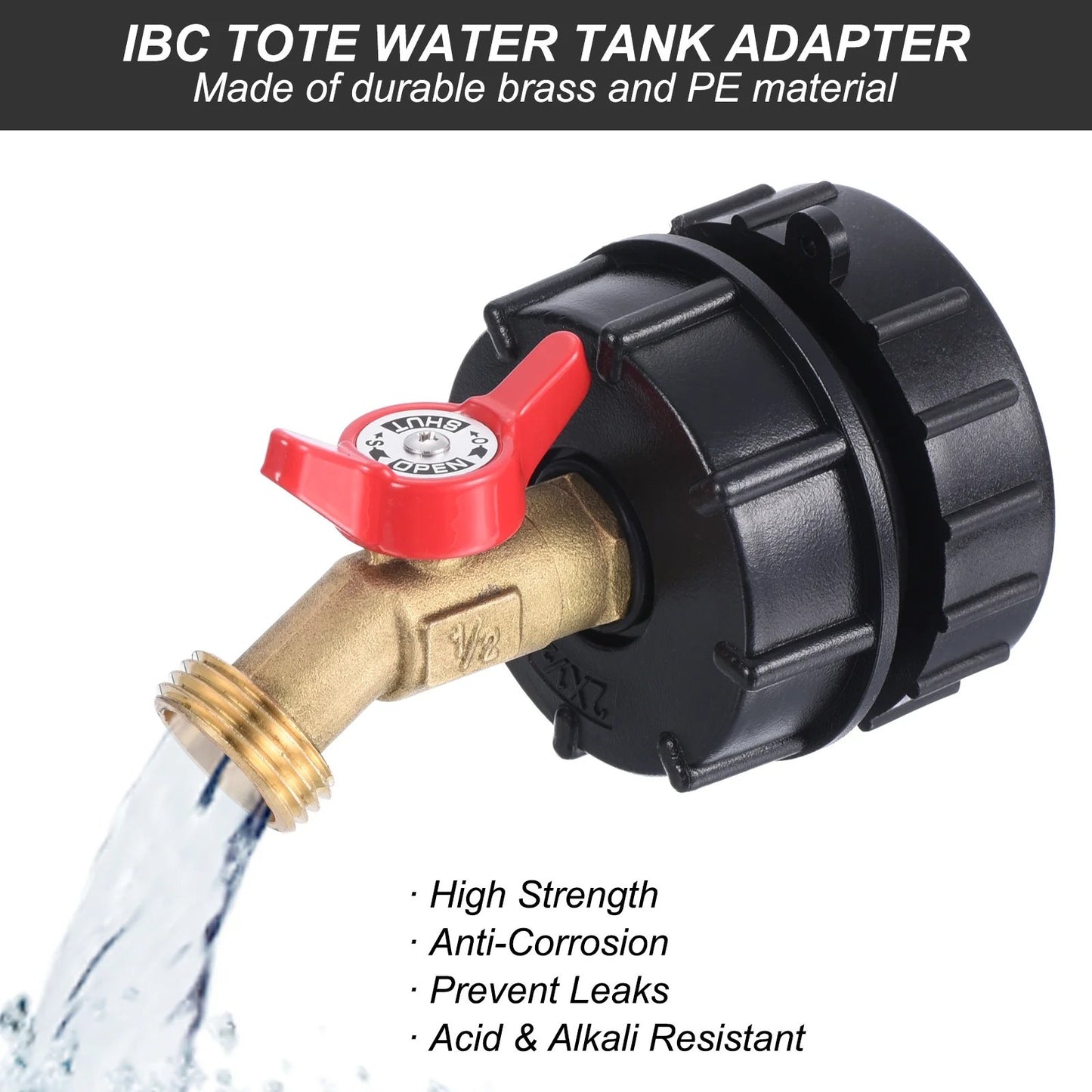 🔥LAST DAY 49% OFF - 🛠️💧275-330 Gallon IBC Tote Tank Adapter - 2.44" Fine Thread, 1/2" NPT × 3/4" GHT Male Fittings with Garden Hose Quick Connector