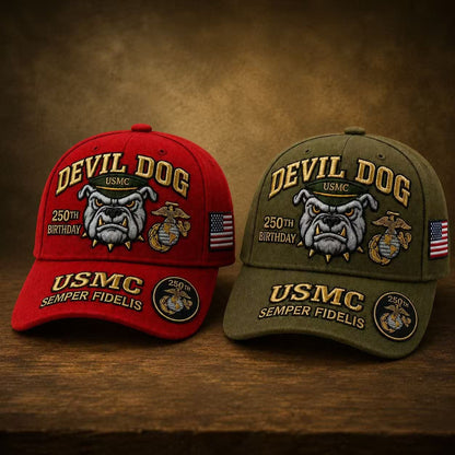 Handmade Embroidered Devil Dog USMC 250th Birthday Commemorative Cap 🇺🇸(🔥Buy 2 FREE SHIPPING)