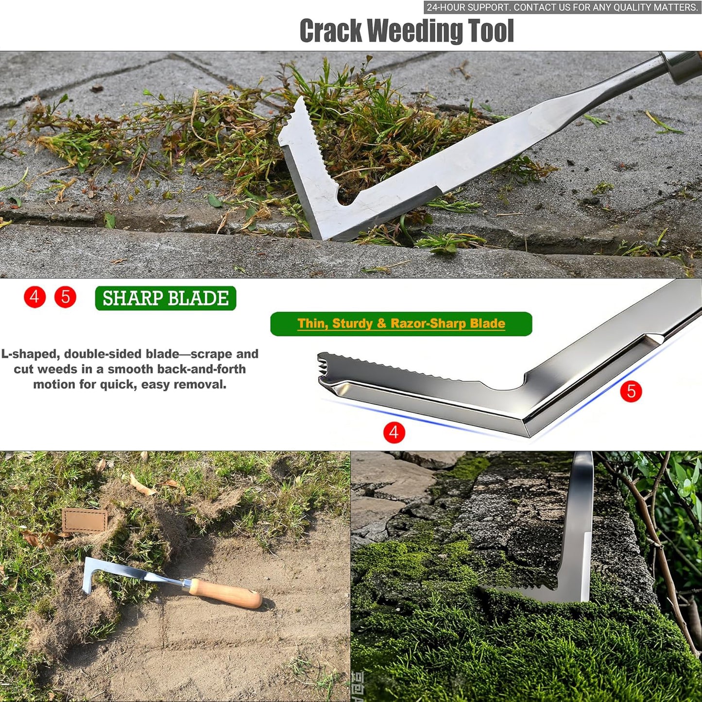 🌱 L-Shaped Stainless Steel Crevice Weeding Tool