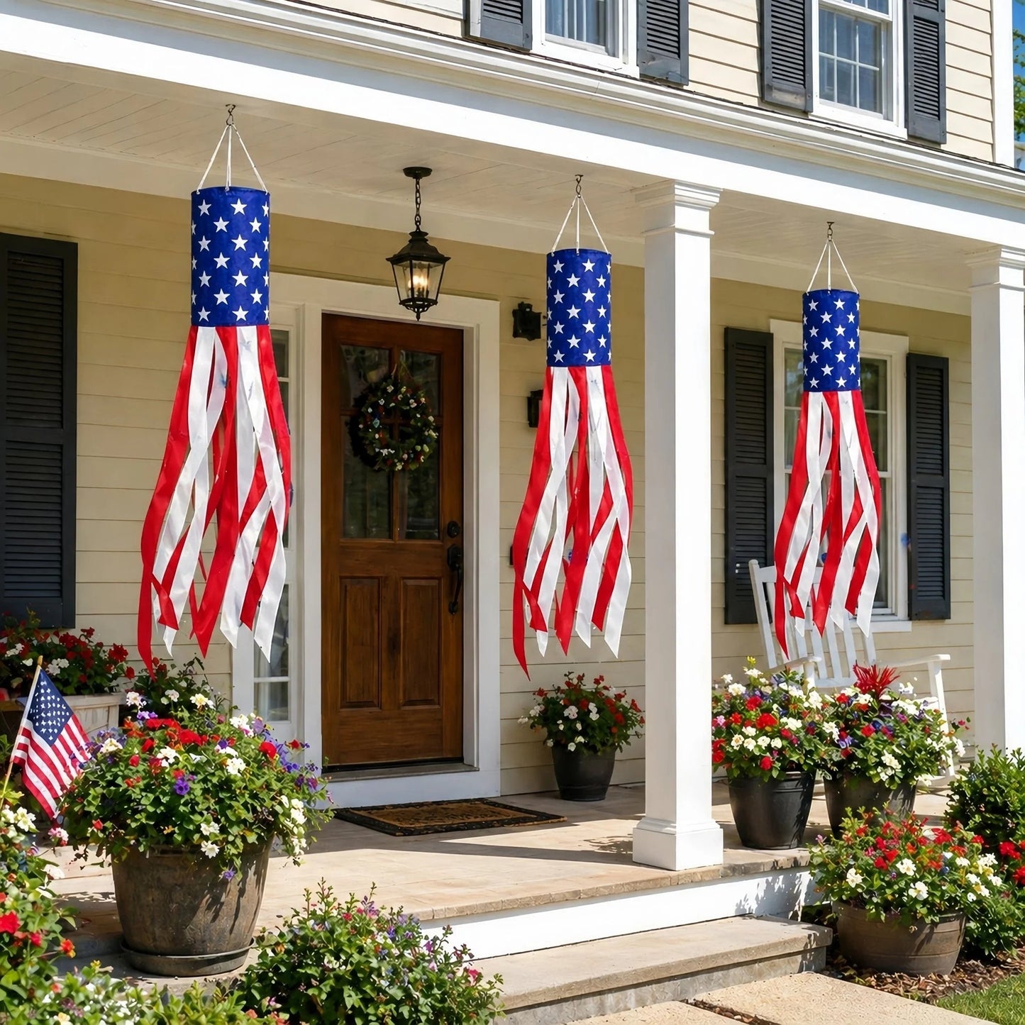 💈💈3 Pack Large American Flag Windsocks with Red White Blue Lights