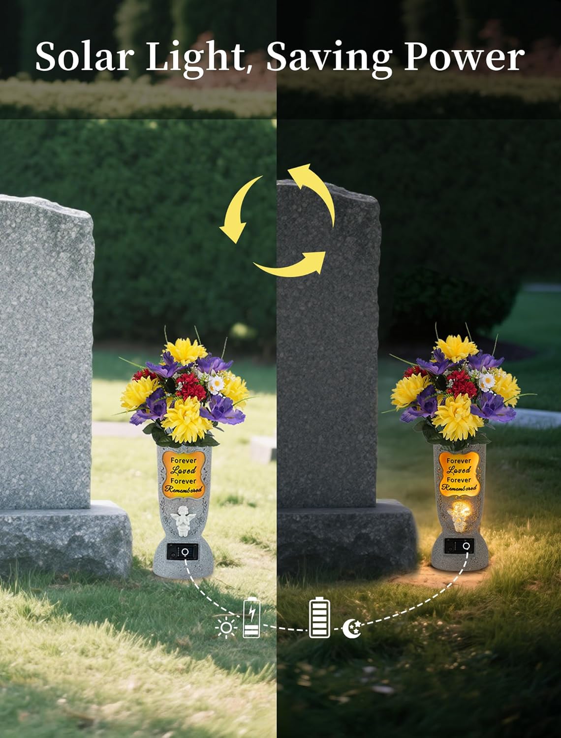 😇 Solar Angel Cemetery Vase – LED Memorial Light with Ground Spike – Waterproof Gravesite Decor for Eternal Love ✨
