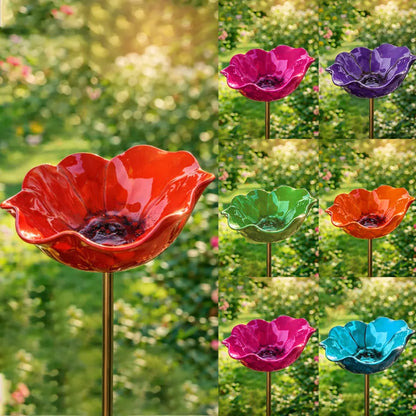 💖Garden Flower Bird Waterer🎁Handmade Metal Flower Garden Stake🐦