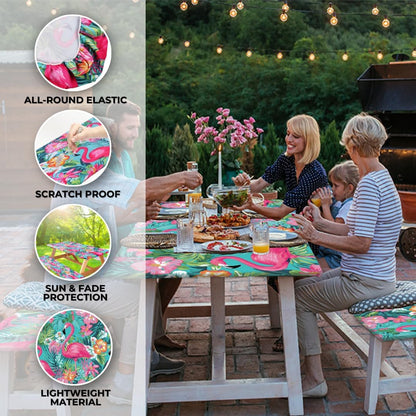 🧺 Stretch Picnic Tablecloth Set | Includes Bench Covers + Storage Bag 👜
