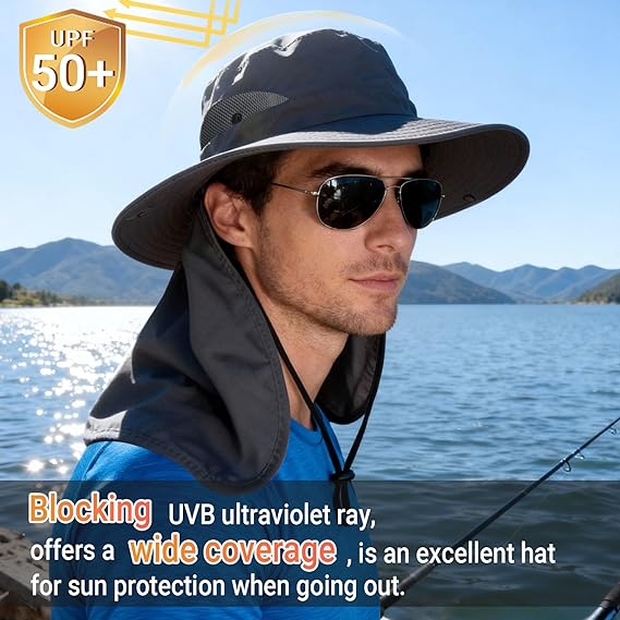 🌞 UPF 50+ Sun Hat with Neck Flap for Men & Women – Wide Brim UV Protection Hiking, Fishing & Safari Hat