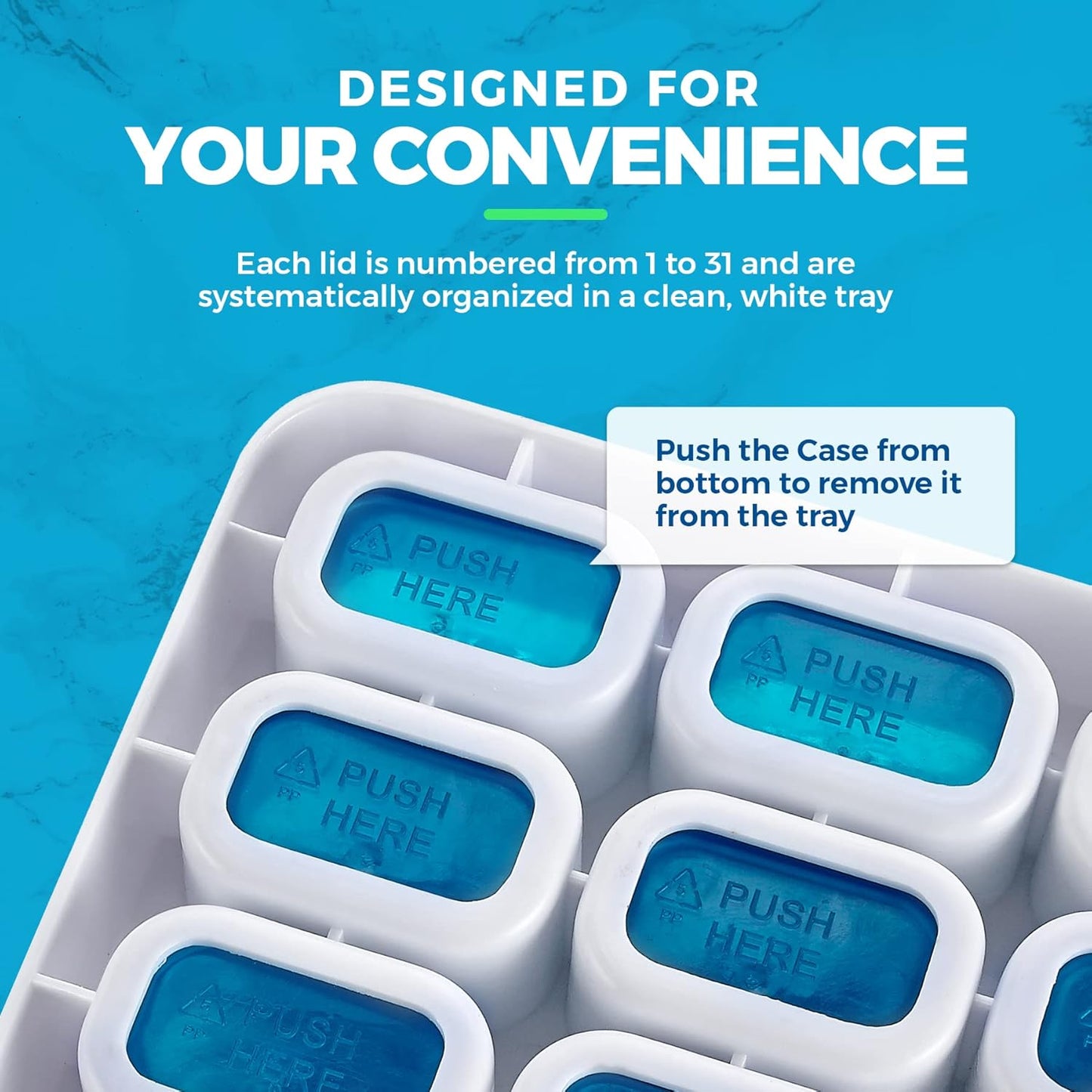 💊Monthly Pill Organizer with Lid - Arthritis-Friendly Easy-Open Lids 31 Removable Daily Pill Pods Date Reminder & Travel Case for Vitamins & Medications