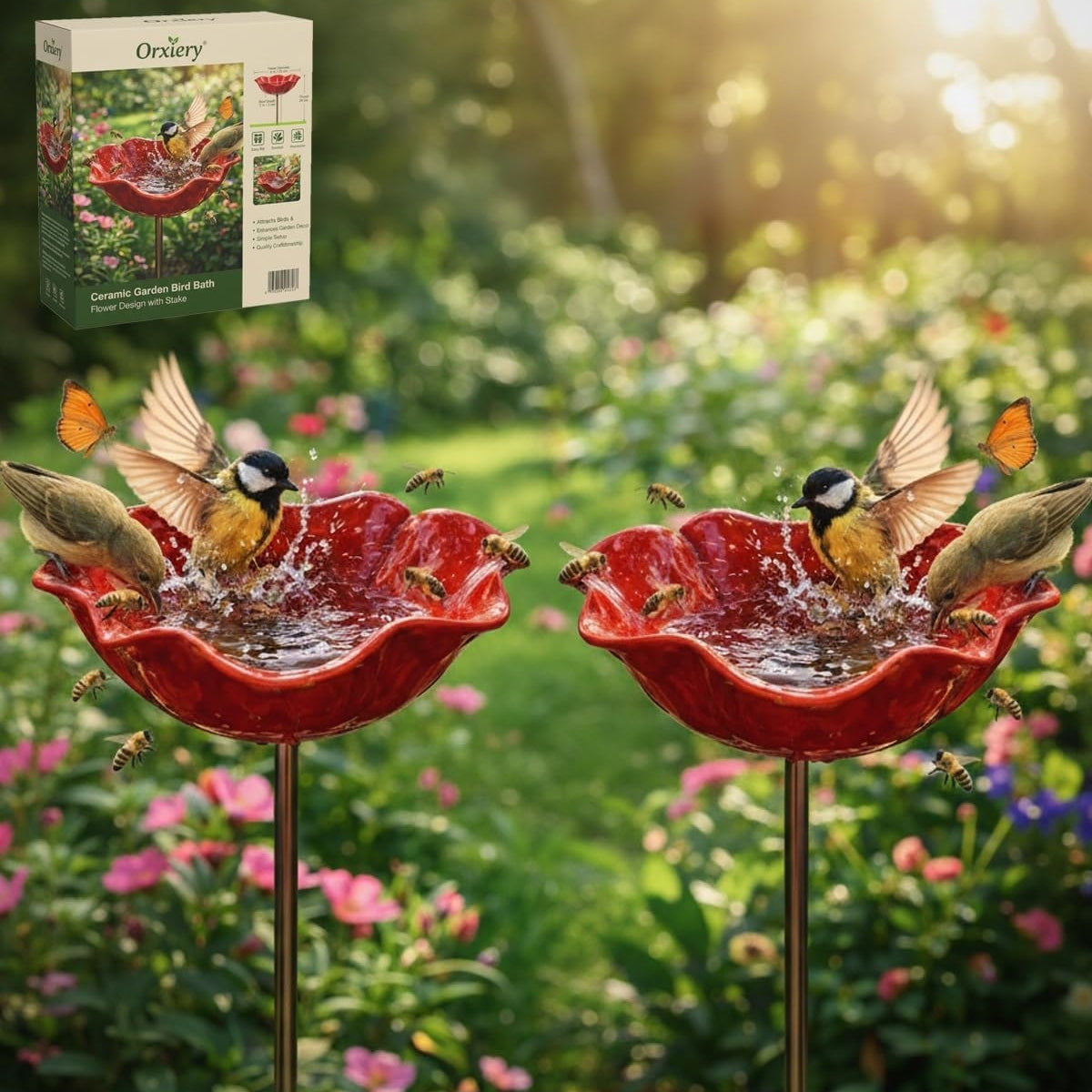 💖Garden Flower Bird Waterer🎁Handmade Metal Flower Garden Stake🐦