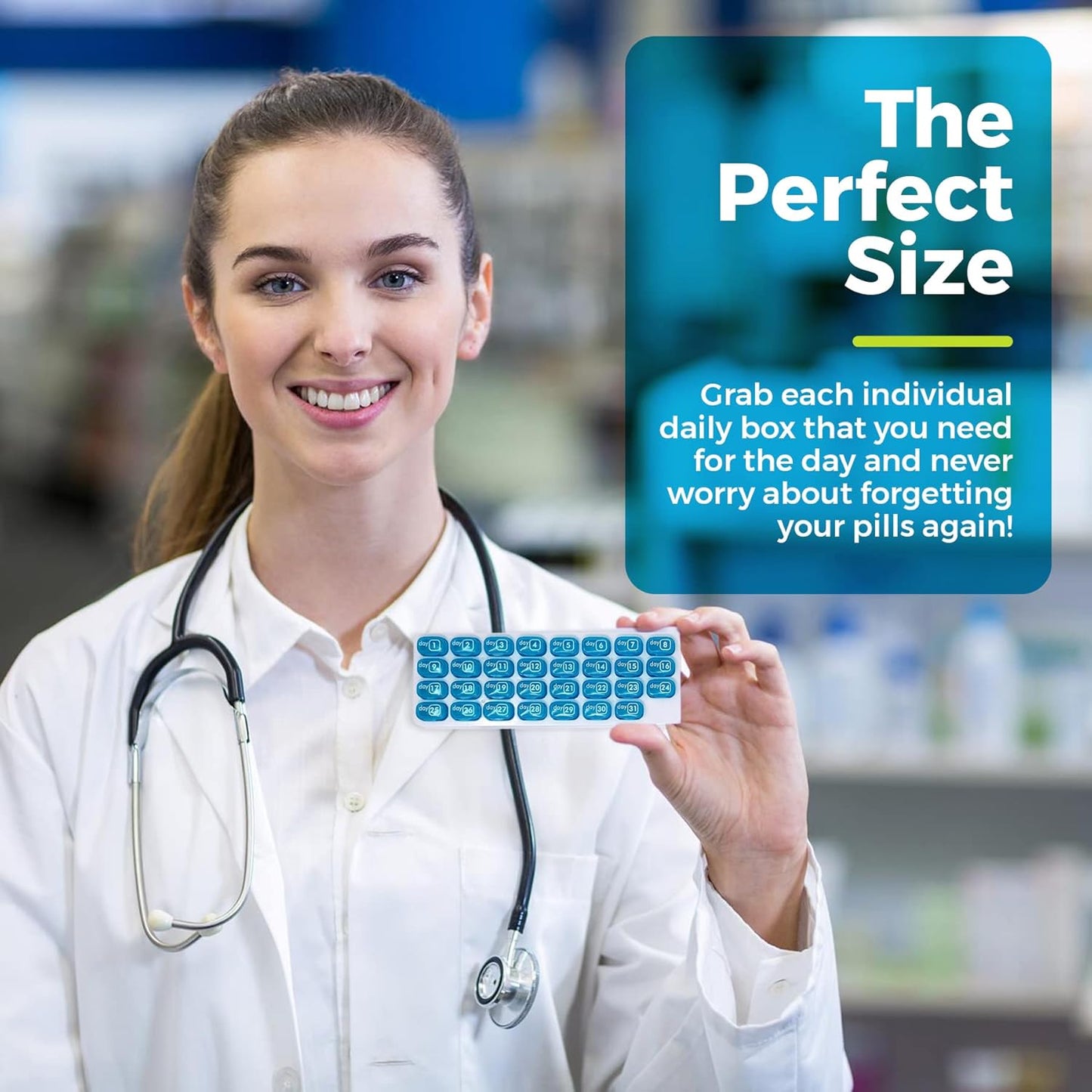 💊Monthly Pill Organizer with Lid - Arthritis-Friendly Easy-Open Lids 31 Removable Daily Pill Pods Date Reminder & Travel Case for Vitamins & Medications