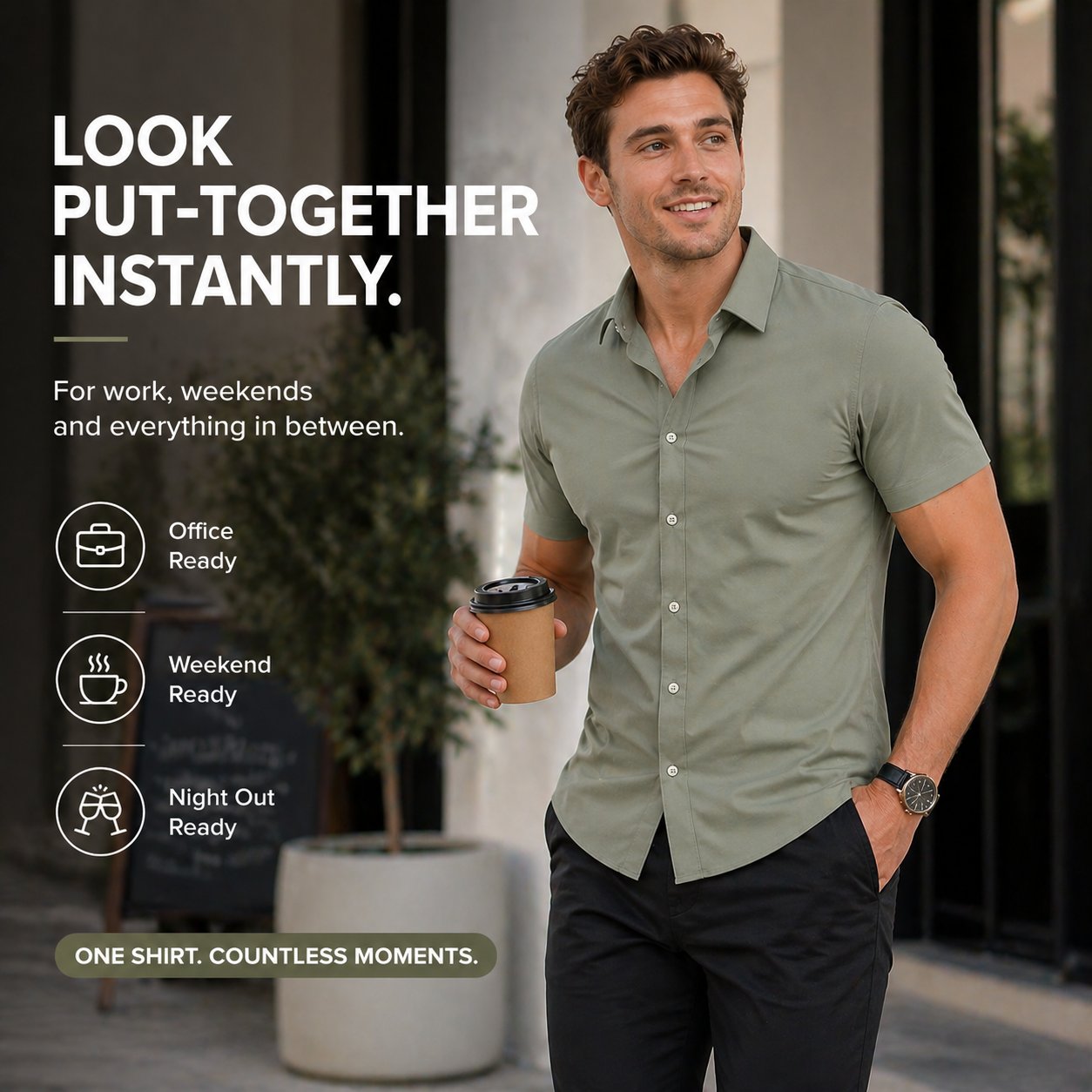Men's Stretch Dress Shirts Short Sleeve Slim Fit Business Casual Button Down Shirts