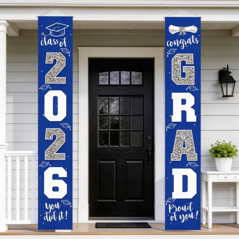 🔥LAST DAY 50% OFF - 🎓Class of 2026 Graduation Banner | Congrats Grad Front Door Porch Decor for Graduation Party (✨Set of 2)